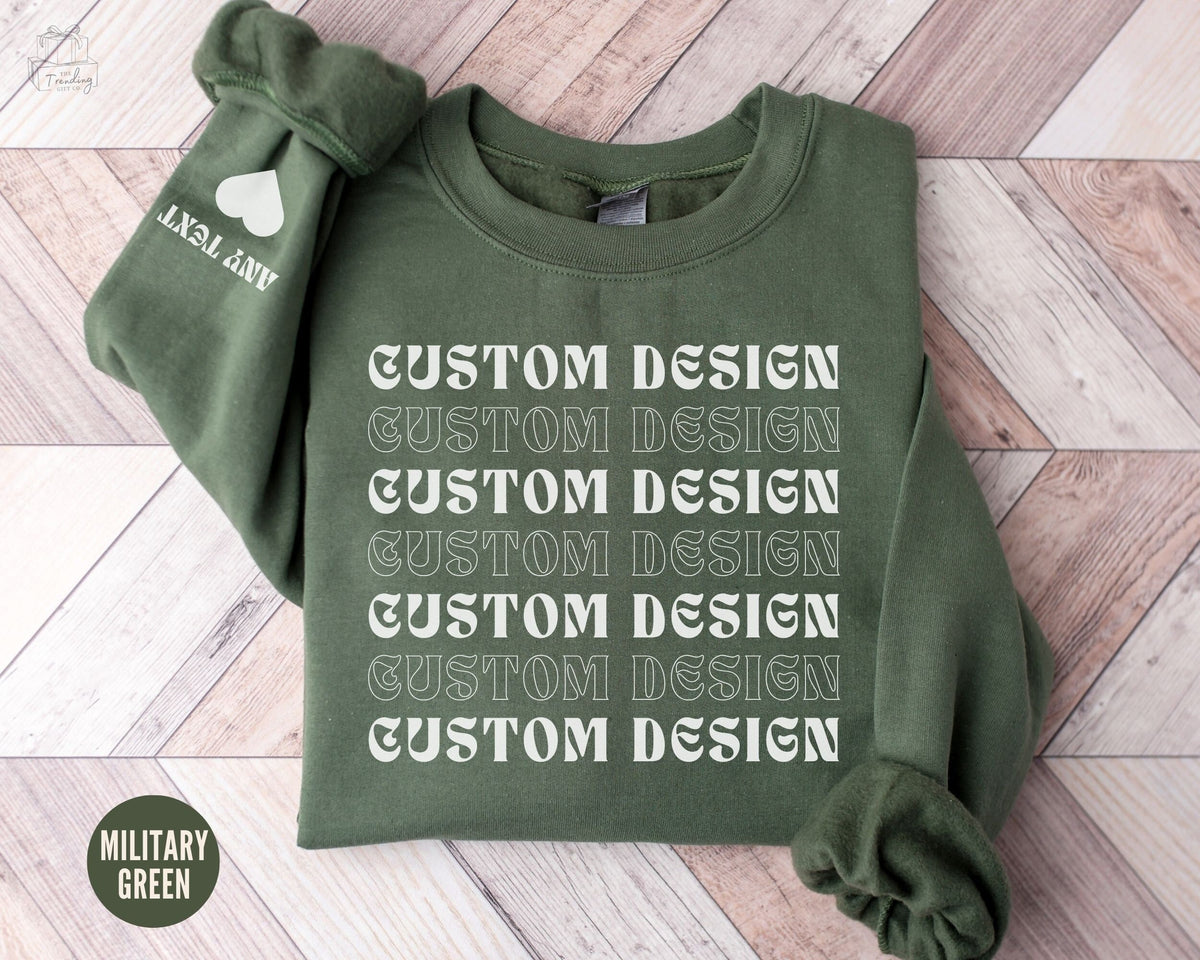 Custom Text Sweatshirt Retro Customizable Sweater Add Your Own Text CrewneckPersonalized Sleeve Print Pullover University Sorority Shirt Sweatshirt – Warm & Stylish · Trending Graphic Apparel