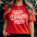Red Bella Canvas 3001 Mockup Red Tshirt Mockup 3001 Red Shirt Mockup Fall Model Mockup Red Tee Mockup Red T Shirt Mockup Red POD Shirt Graphic Tee – Soft Feel · High-Quality Print
