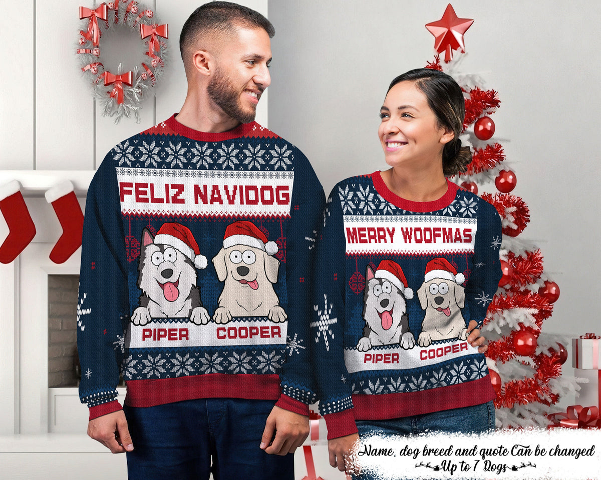 Merry Woofmas Dog Personalized Custom Ugly Sweatshirt Unisex Wool JumperChristmas Gift For Pet OwnersPet Lovers Custom Dog Sweater Sweatshirt – Warm & Stylish · Must-Have Style