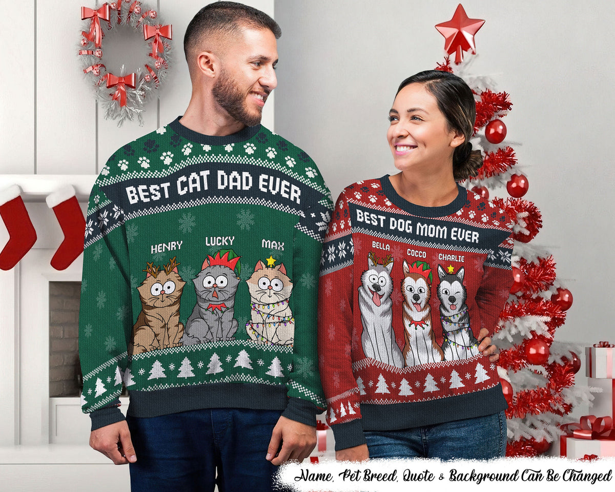 Happy Pawsliday Christmas Gift For Dog Lovers Cat Lovers Dog Owners Cat Owners Fur Mom Fur Dad Personalized Unisex Ugly Sweater Graphic Tee – Everyday Comfort · Great Gift For Fans