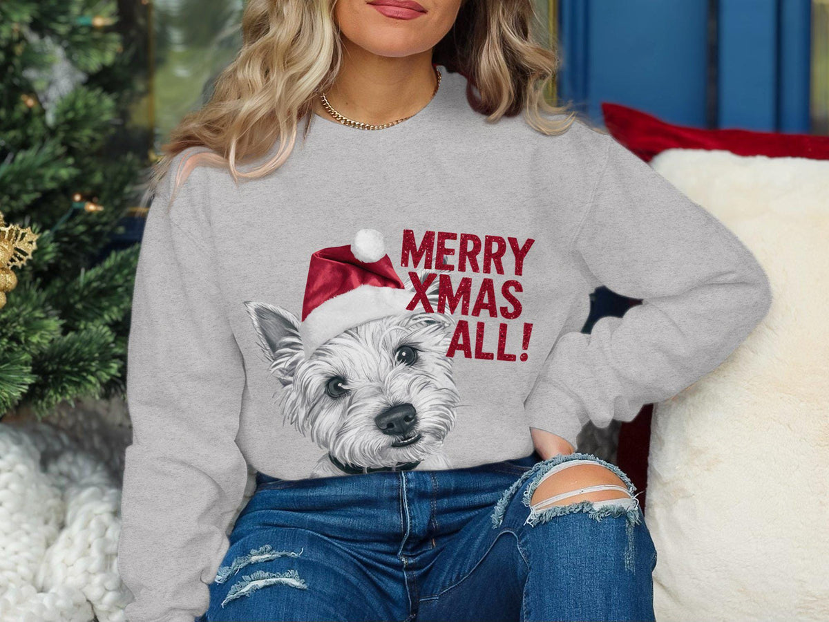 Xmas Sweater Christmas Sweatshirt West Highland White Terrier Dog Santa Hat Dog Lover Gifts Pet Christmas Shirt Holiday Season Xmas Jumper Sweatshirt – Bold Style · Perfect For Daily Wear