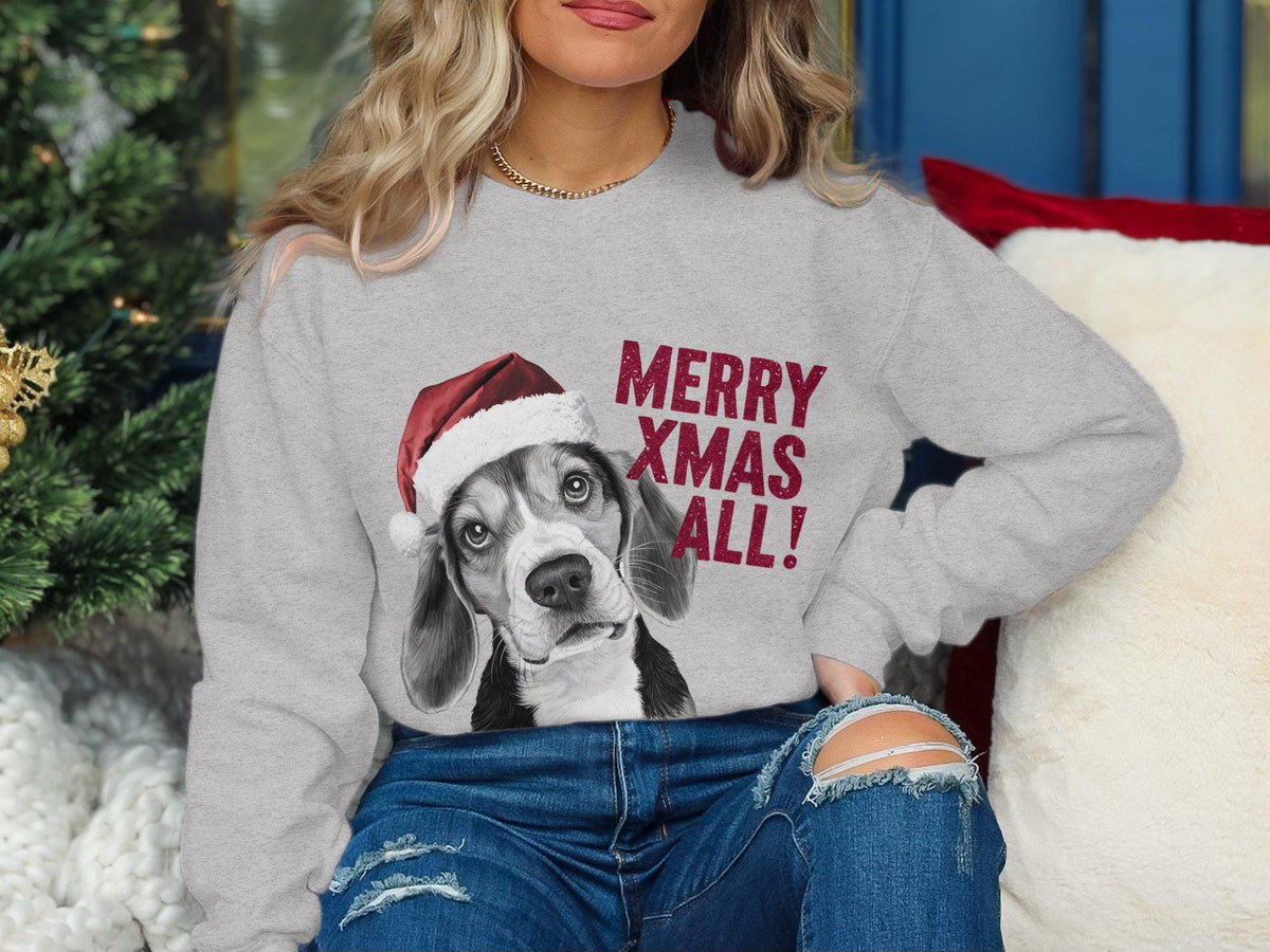 Xmas Sweater Christmas Sweatshirt Beagle Dog Santa Hat Dog Lover Gifts Pet Christmas Shirt Holiday Season Merry Xmas Jumper Sweatshirt – Fan Favorite · Must-Have Style