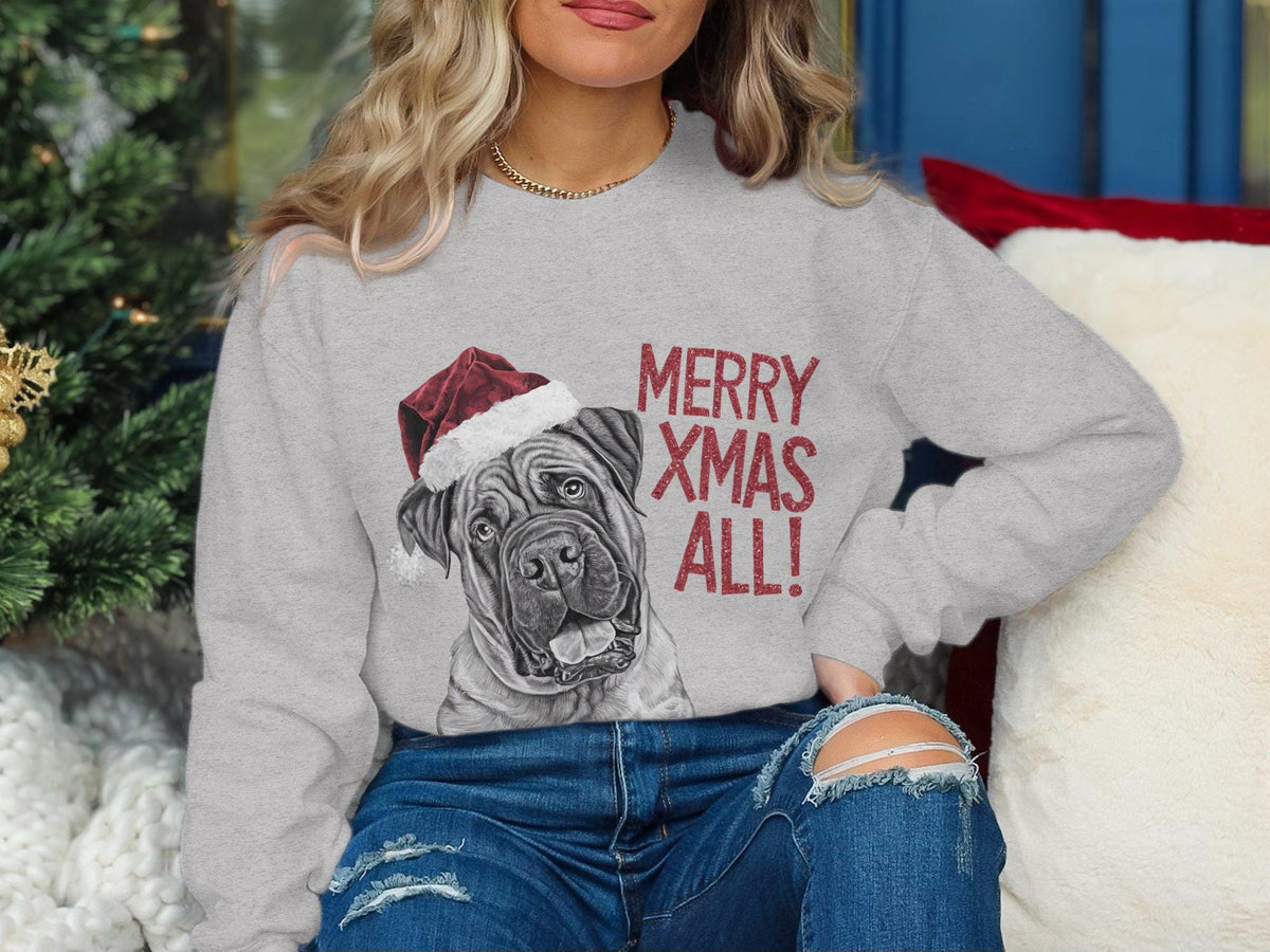 Xmas Sweater Christmas Sweatshirt Mastiff Dog Santa Hat Dog Lover Gifts Pet Christmas Shirt Holiday Season Merry Xmas Jumper Sweatshirt – Soft Feel · Trending Graphic Apparel