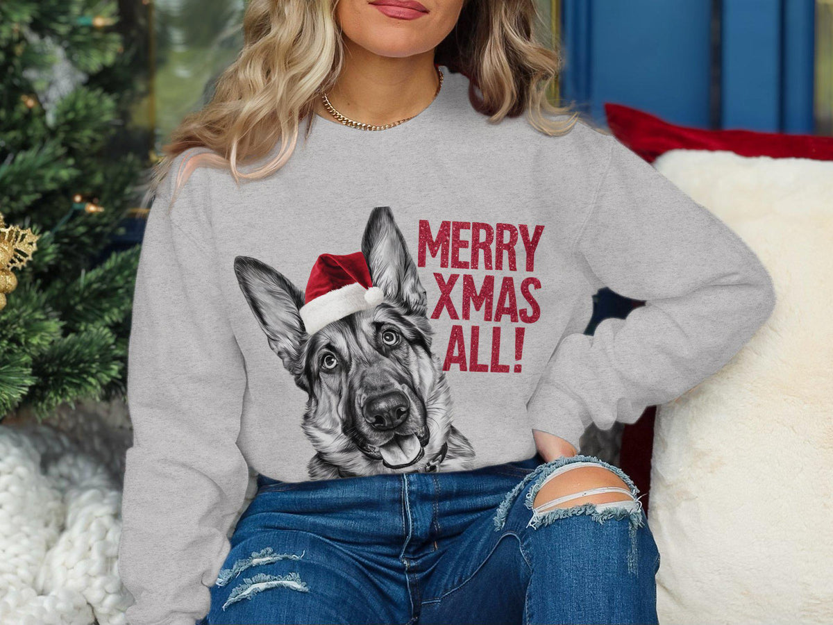 Xmas Sweater Christmas Sweatshirt German Shepherd Dog Santa Hat Dog Lover Gifts Pet Christmas Shirt Holiday Season Merry Xmas Jumper Sweatshirt – Cozy Vibes · Great Gift For Fans