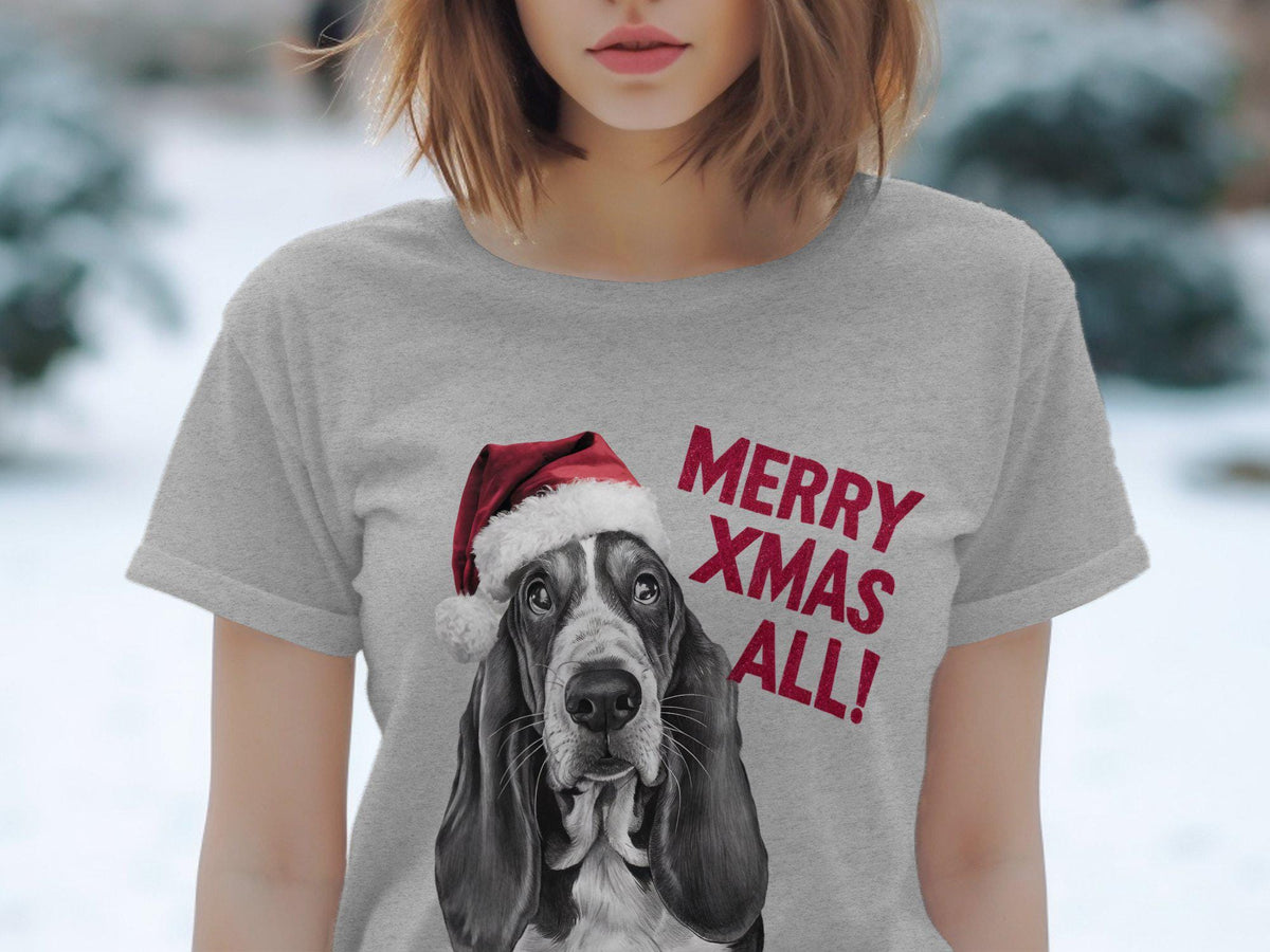Xmas TShirt Christmas T Shirt Basset Hound Dog Santa Hat Dog Lover Gifts Pet Christmas Shirt Holiday Season Merry Xmas TShirt Graphic Tee – Warm & Stylish · Must-Have Style
