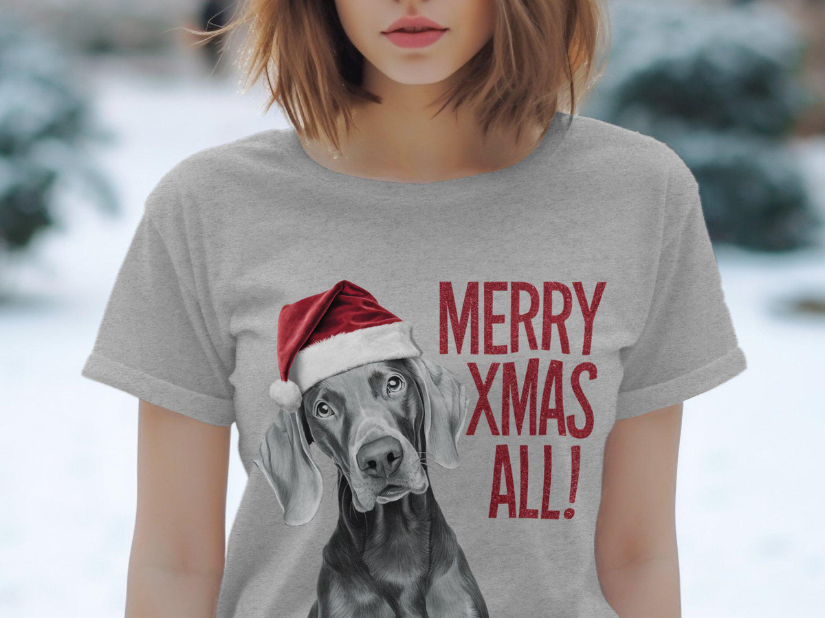 Xmas TShirt Christmas T Shirt Weimaraner Dog Santa Hat Dog Lover Gifts Pet Christmas Shirt Holiday Season Merry Xmas TShirt Graphic Tee – Everyday Comfort · Great Gift For Fans