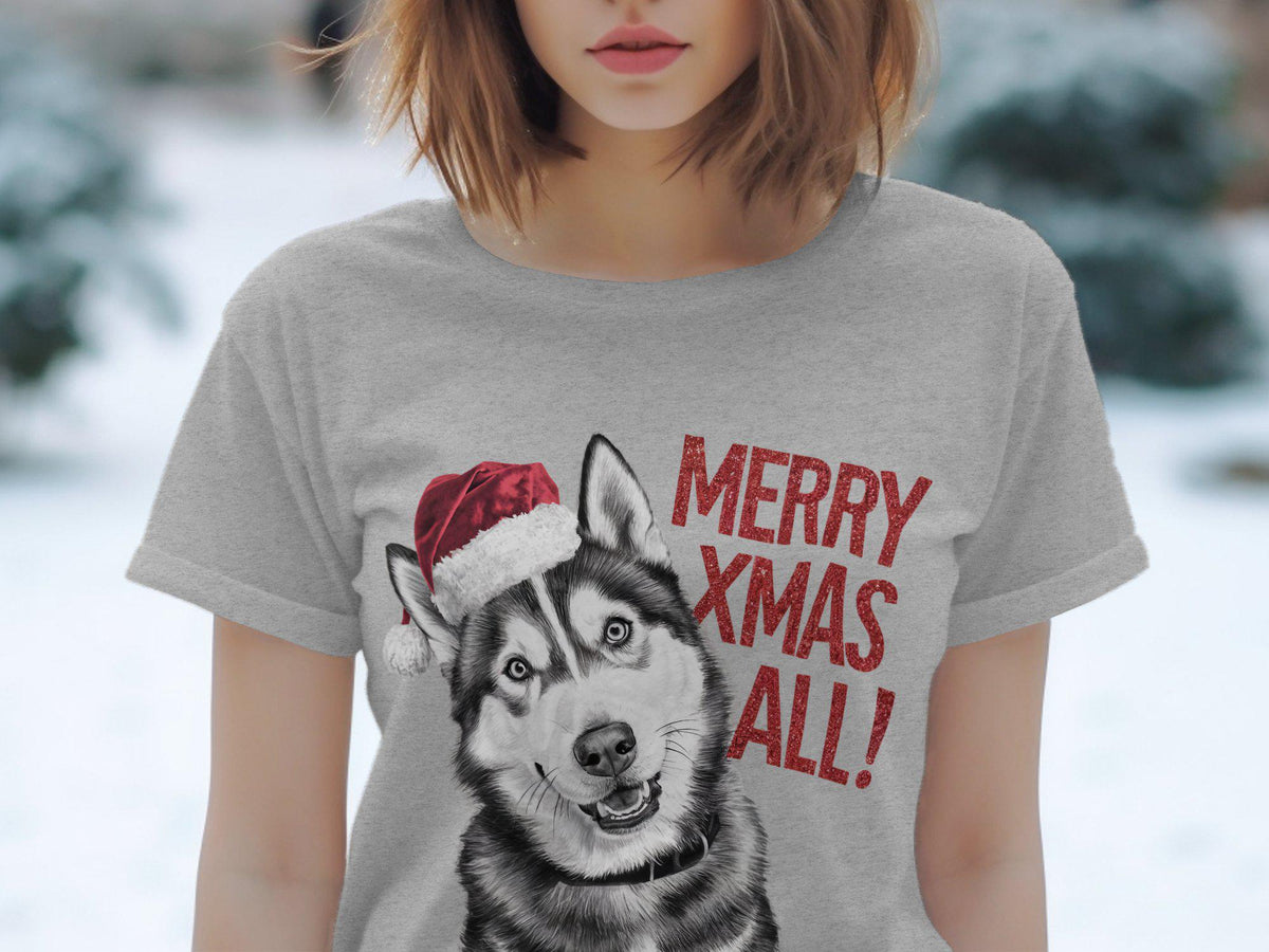 Xmas TShirt Christmas T Shirt Siberian Husky Dog Santa Hat Dog Lover Gifts Pet Christmas Shirt Holiday Season Merry Xmas TShirt Graphic Tee – Easygoing Wear · Top Pick For Any Outfit