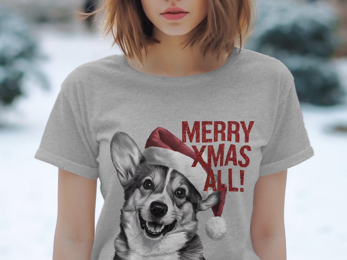 Xmas TShirt Christmas T Shirt Pembroke Welsh Corgi Dog Santa Hat Dog Lover Gifts Pet Christmas Shirt Holiday Season Merry Xmas TShirt Graphic Tee – Easygoing Wear · Perfect For Daily Wear