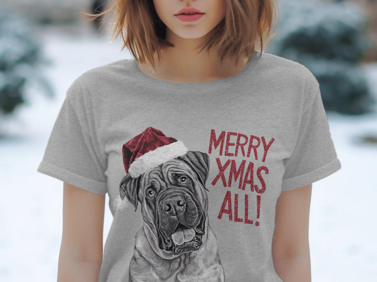 Xmas TShirt Christmas T Shirt Mastiff Dog Santa Hat Dog Lover Gifts Pet Christmas Shirt Holiday Season Merry Xmas TShirt Graphic Tee – Everyday Comfort · High-Quality Print