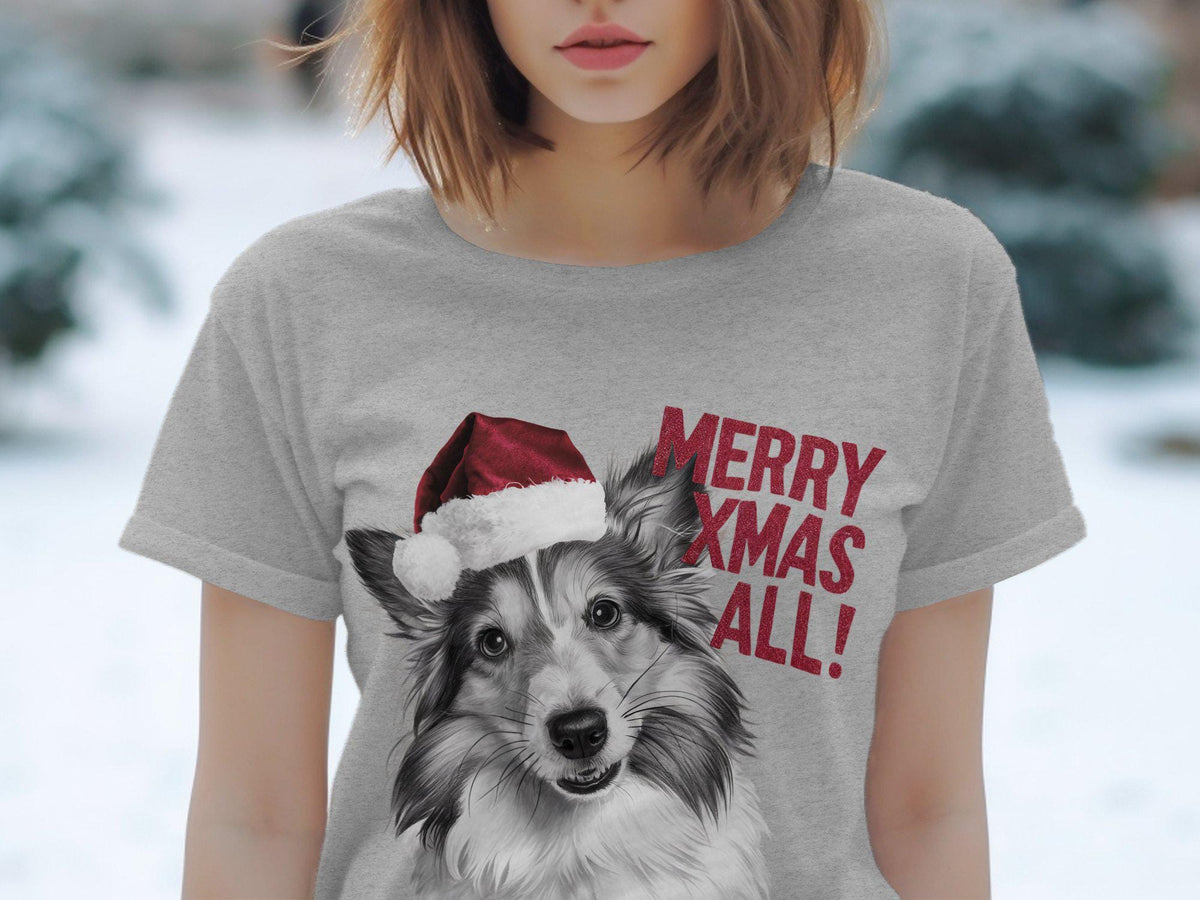 Xmas TShirt Christmas T Shirt Shetland Sheepdog Dog Santa Hat Dog Lover Gifts Pet Christmas Shirt Holiday Season Merry Xmas TShirt Graphic Tee – Bold Style · Great Gift For Fans