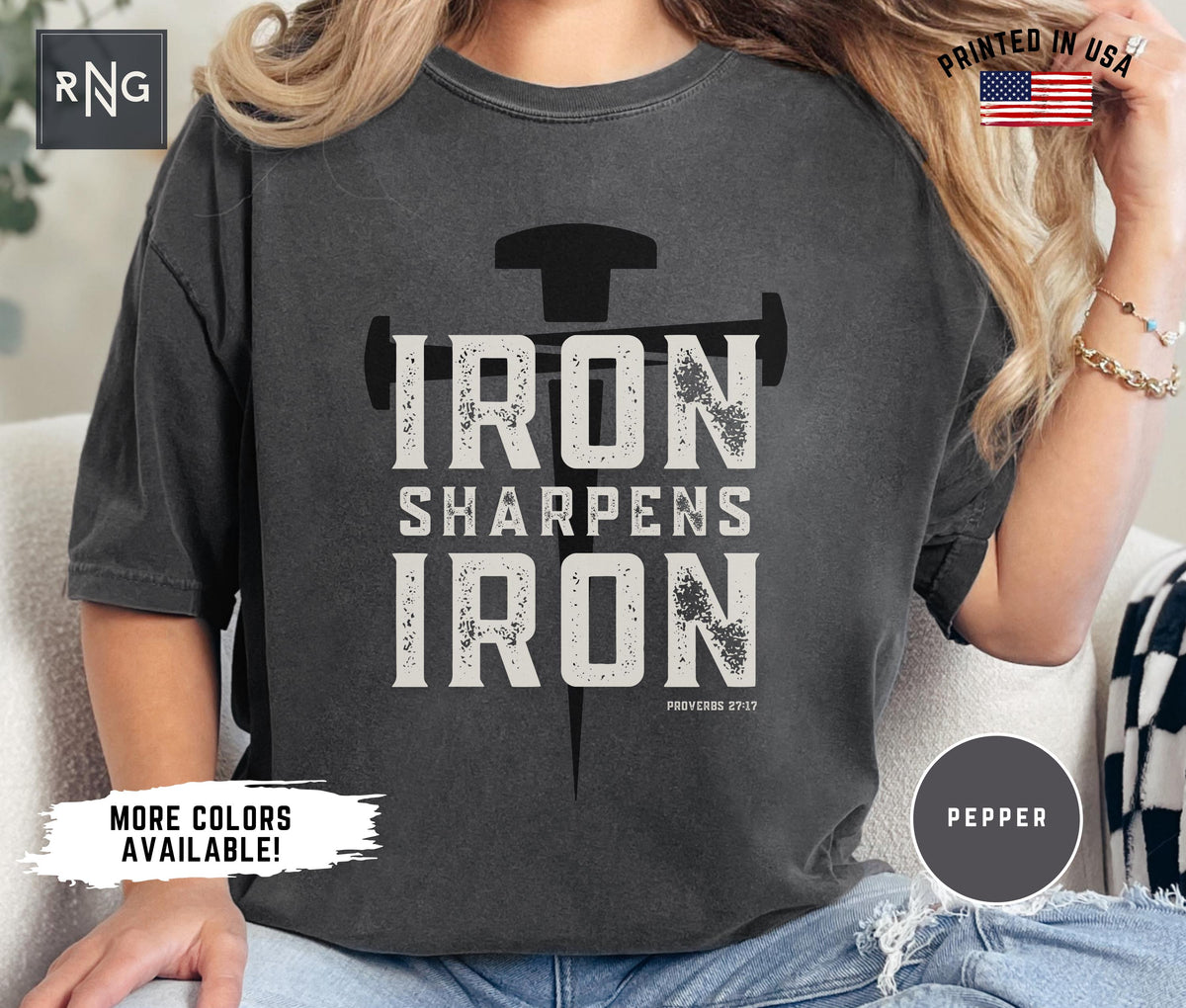 Iron Sharpens Iron Shirt Christian Shirt Religious Shirt Bible Verse Shirt Modern Christian Shirt Christian Gift Idea Proverbs 2717 Graphic Tee – Premium Graphic · Great Gift For Fans