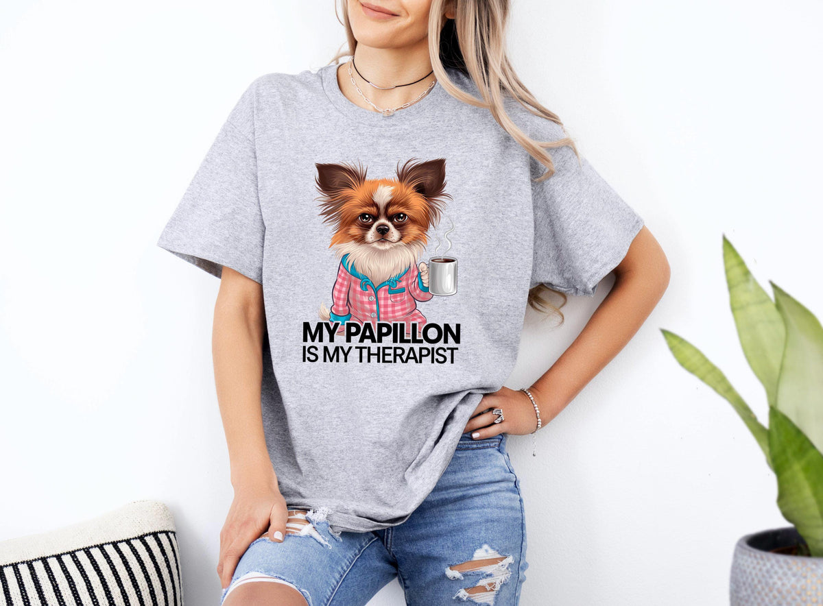 Funny Dog Therapist TShirt My Papillon is My Therapist Xmas Birthdays Any Occasion Cute Dog Shirt Gift for Dog Lovers Graphic Tee – Warm & Stylish · High-Quality Print