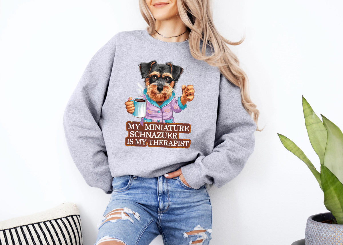 Funny Dog Sweatshirt Miniature Schnauzer Therapist Dog Drinking Coffee Cute Novelty Hoodie Gift For Dog Lovers Hoodie – Aesthetic Look · Top Pick For Any Outfit