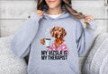 Funny Dog Therapist Unisex Hoodie Drinking Coffee Vizsla Lover Shirt Dog Owner Apparel for Men and Women Fun Gift Hoodie – Cozy Vibes · Trending Graphic Apparel