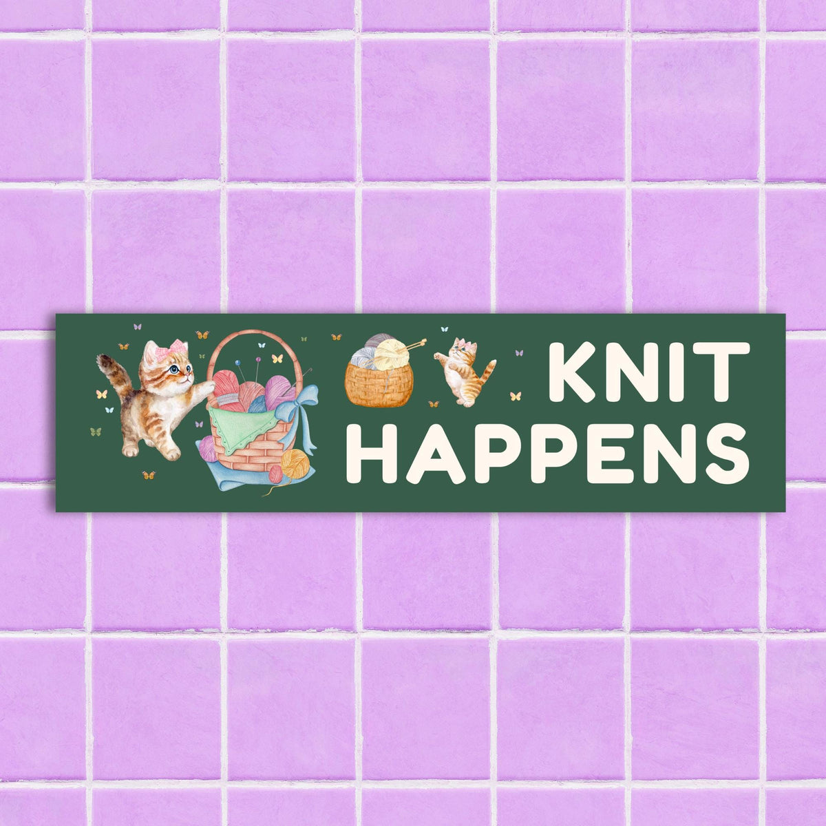 Funny Knitting Bumper Sticker for Friend Who Loves Knitting Knit Happens Funny Cat Mom Cat Dad Cute 90s Throwback Vintage Aesthetic Gift Graphic Tee – Feel-Good Design · Top Pick For Any Outfit