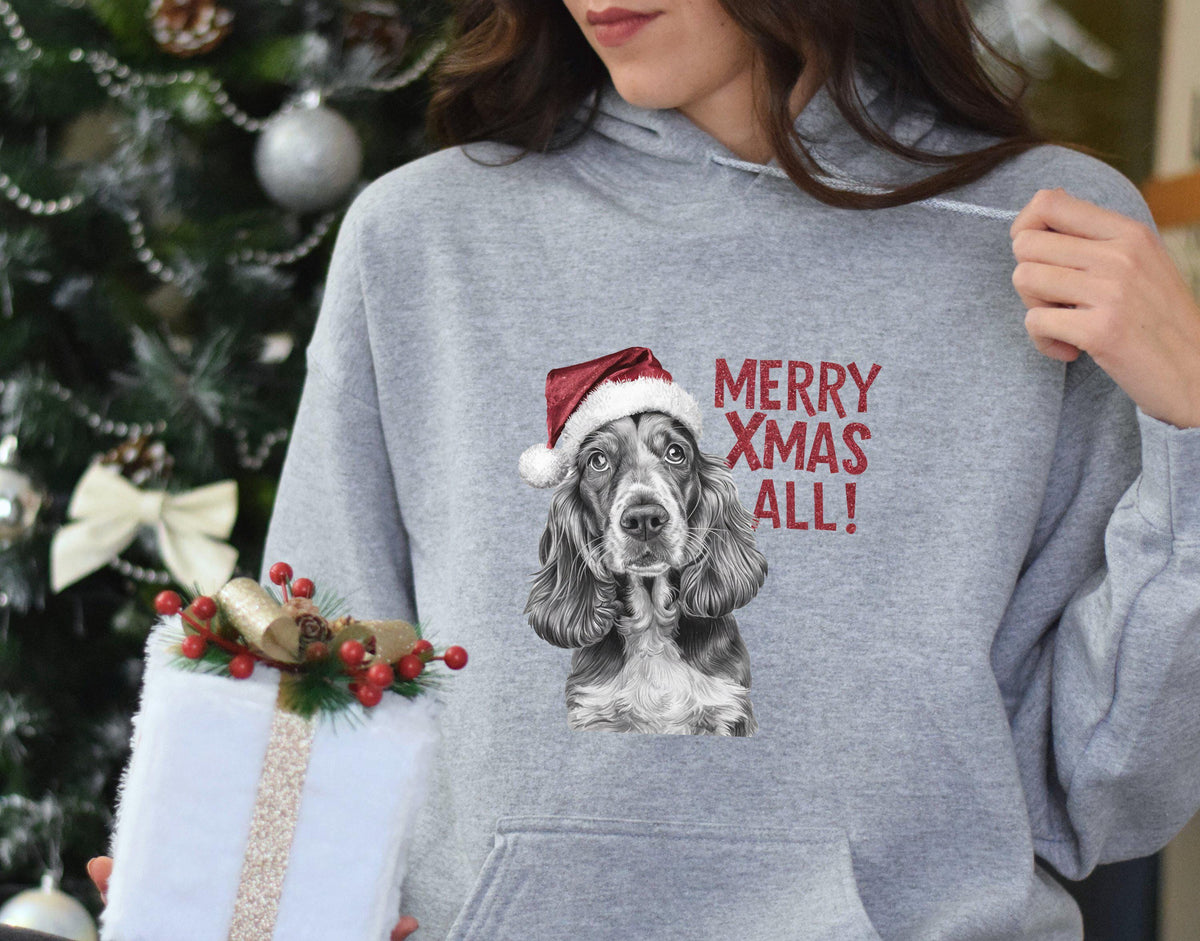Xmas Hoodie Cocker Spaniel Dog Lovers Dog in Santa Hat Hoodie Merry Xmas All Hoodie Xmas Jumper Day Hoodie Funny Xmas Hoodie Gift Hoodie – Warm & Stylish · High-Quality Print
