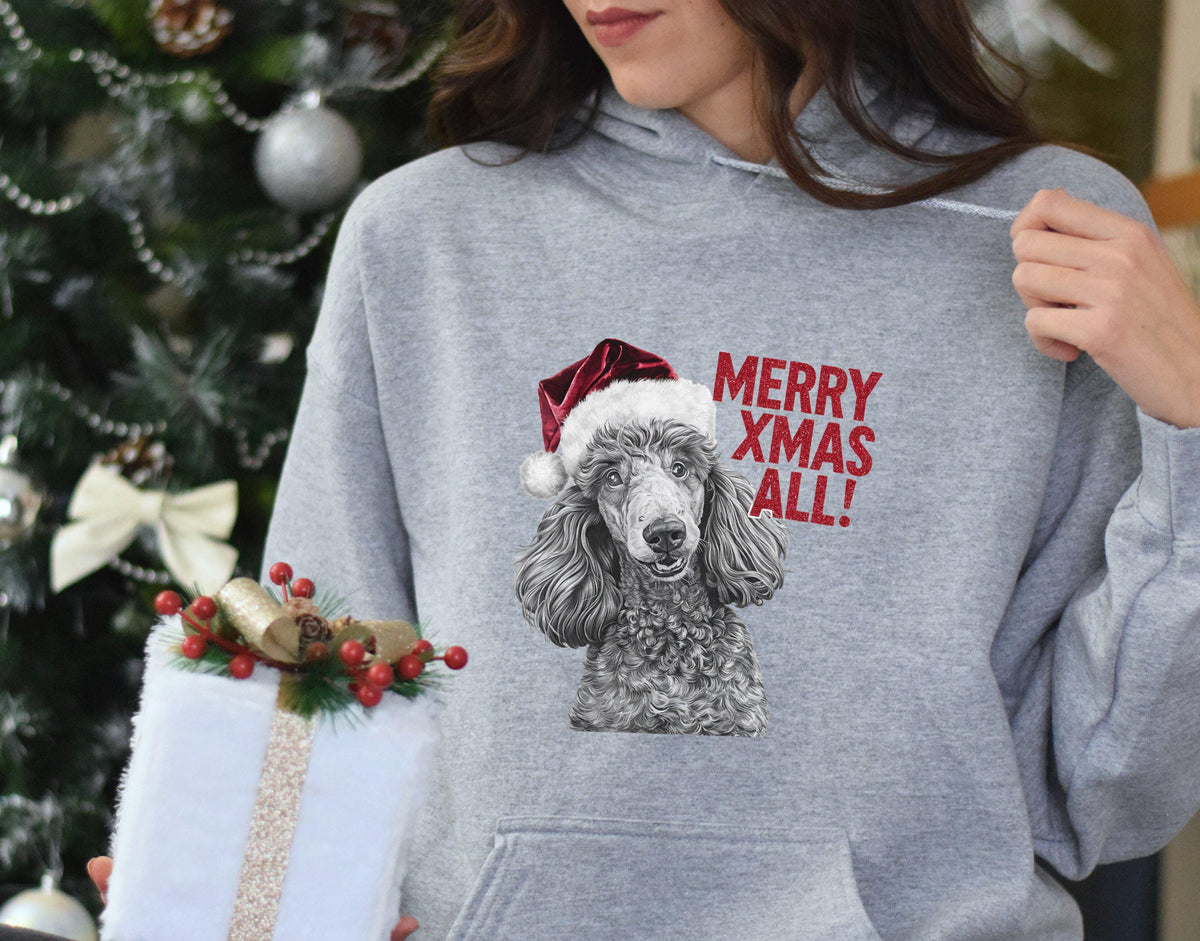 Xmas Hoodie Poodle Dog Santa Hat Merry Xmas All Xmas Jumper Day Christmas Sweater Festive Pet Lovers Holiday Apparel Fun Gift Hoodie – Easygoing Wear · Trending Graphic Apparel