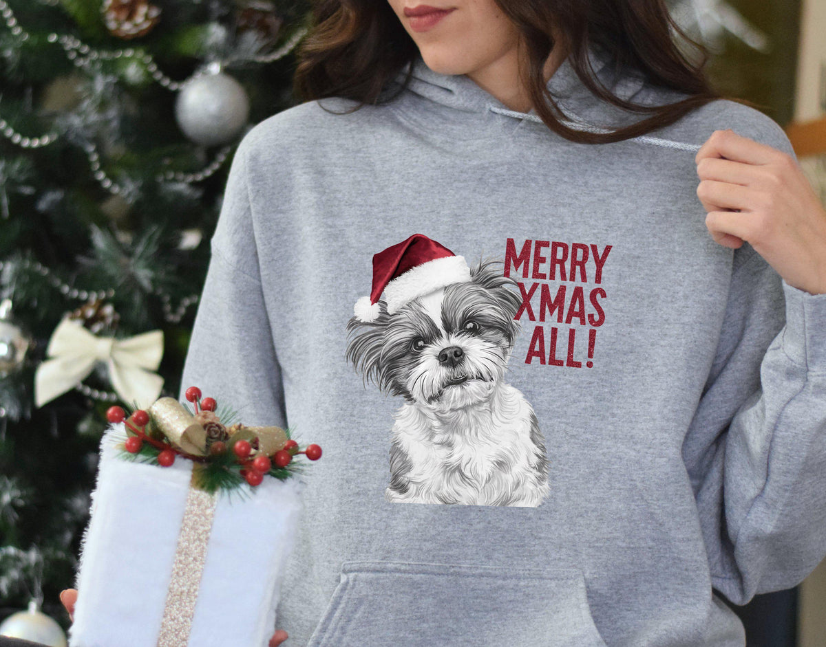 Christmas Hoodie Shih Tzu Dog Merry Xmas All Hoodie Dog Wearing Santa Hat Hoodie Xmas Jumper Day Hoodie Christmas Hoodie Gift Hoodie – Feel-Good Design · High-Quality Print