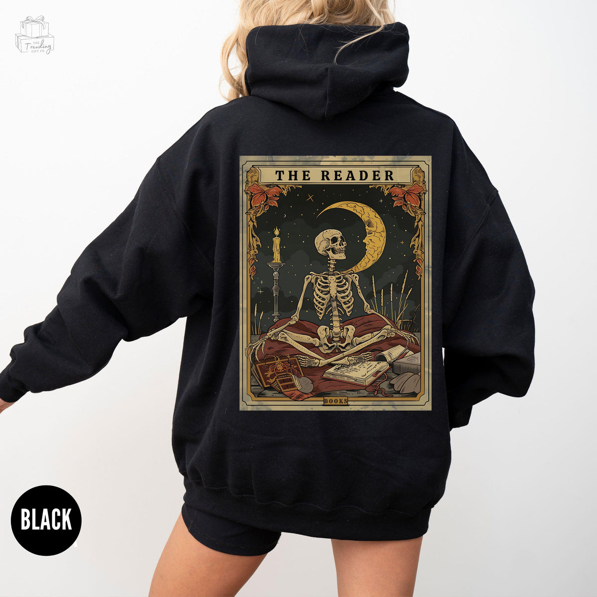 Bookish Hoodie The Reader Tarot Card Shirt Skeleton Reading Shirt Book Lover Gift Bookish Sweater Trendy Fall Sweatshirt Hoodie – Aesthetic Look · High-Quality Print