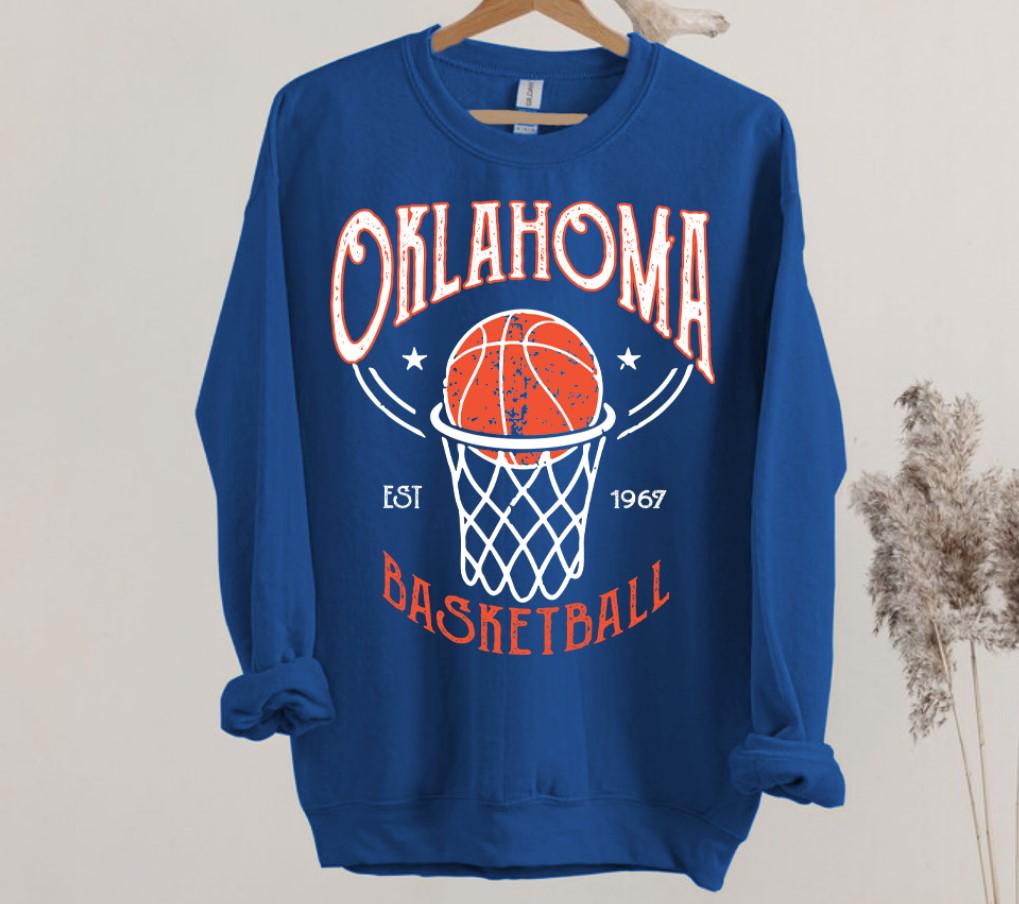Oklahoma City Basketball Est 1967 Vintage Unisex Royal Blue Sweatshirt Oklahoma City Basketball Team Gameday Hoodie Basketball Retro Shirt Hoodie – Premium Graphic · Trending Graphic Apparel