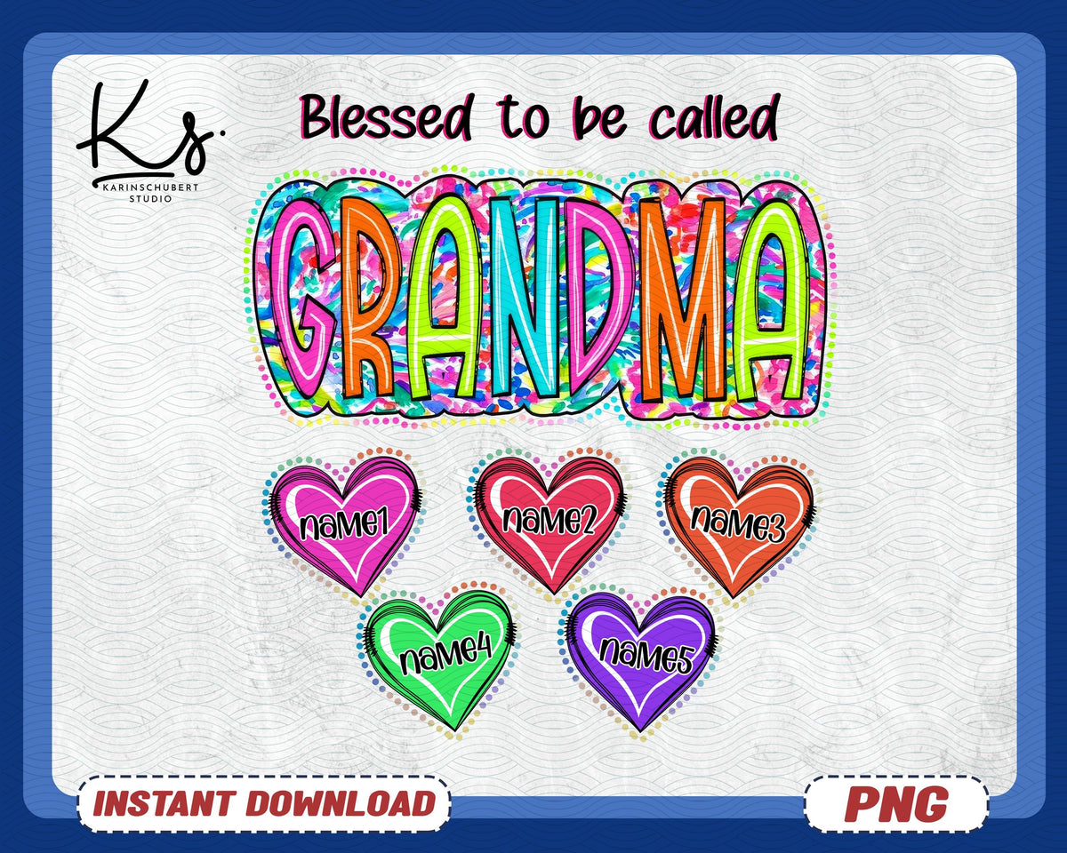 Blessed To Be Called Grandma Png Scribble Doodle Png Bright Paisley Floral Png Custom Bright Floral Doodle Text Png Colorful Dots Name Graphic Tee – Fan Favorite · High-Quality Print