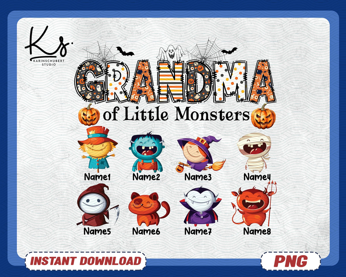 Custom Grandma39s Little Monster Halloween Png Spooky Grandma Shirt Png Nana Mimi Png Halloween Png Design Little Monster Kids Name Png Graphic Tee – Premium Graphic · High-Quality Print
