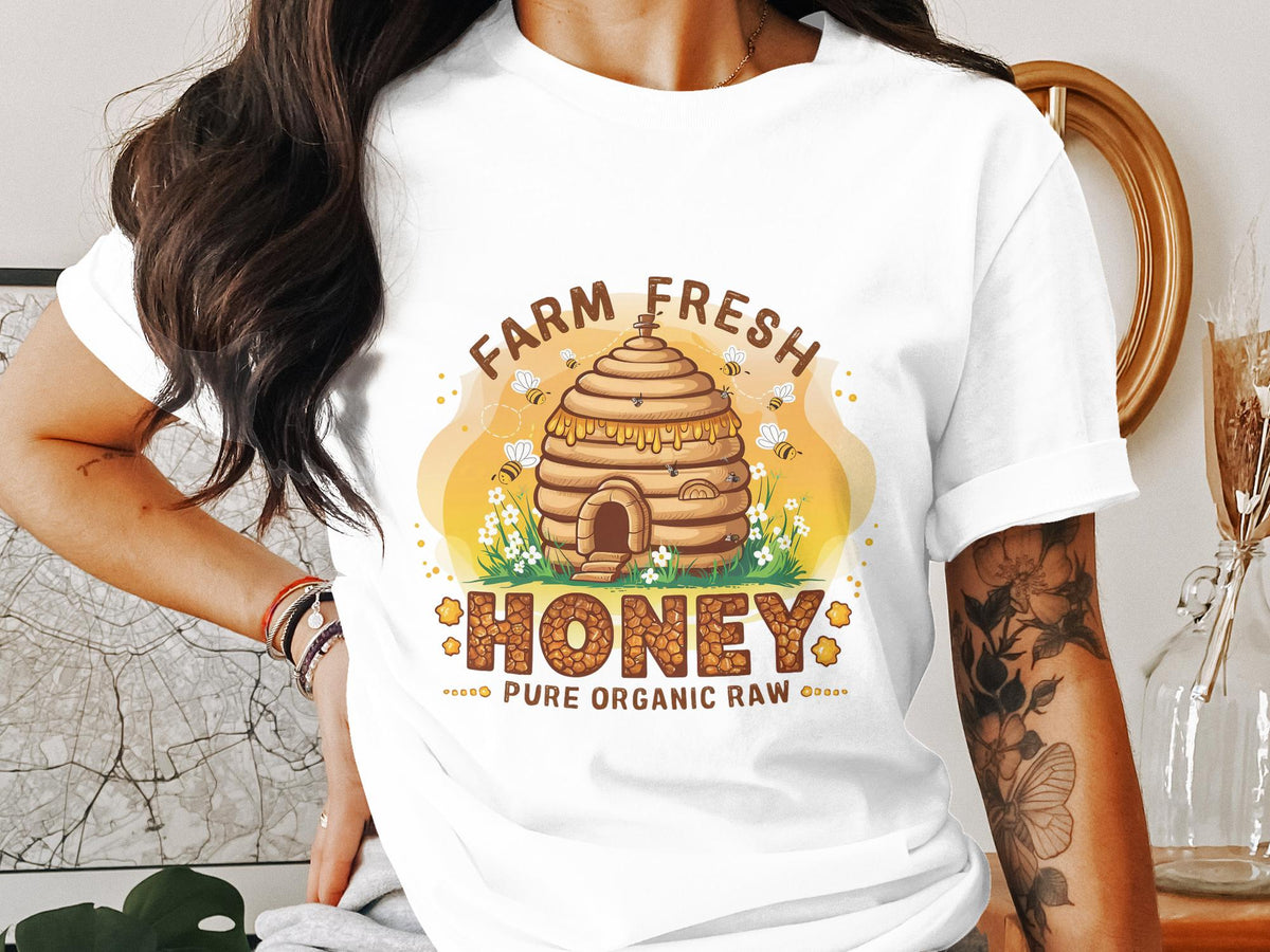 Funny Bee T Shirt for Women Ladyfit Farm Fresh Honey Design Pure Organic Raw Cute Bees and Beehive Graphic Tee Graphic Tee – Fan Favorite · Top Pick For Any Outfit