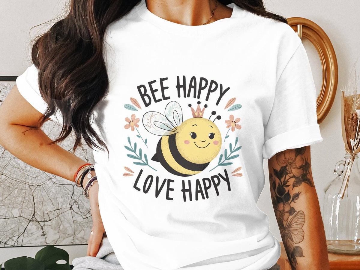 Funny Bee T Shirt for Women Ladyfit Bee Happy Love Happy TShirt Cute Queen Bee Shirt for Her Women39s Graphic Tee Gift Graphic Tee – Cozy Vibes · Perfect For Daily Wear