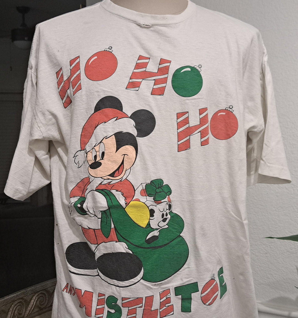 Vintage 90s Ho Ho Ho And Mistletoe Mickey Mouse Club House Christmas white Tshirt size XL Graphic Tee – Aesthetic Look · Must-Have Style