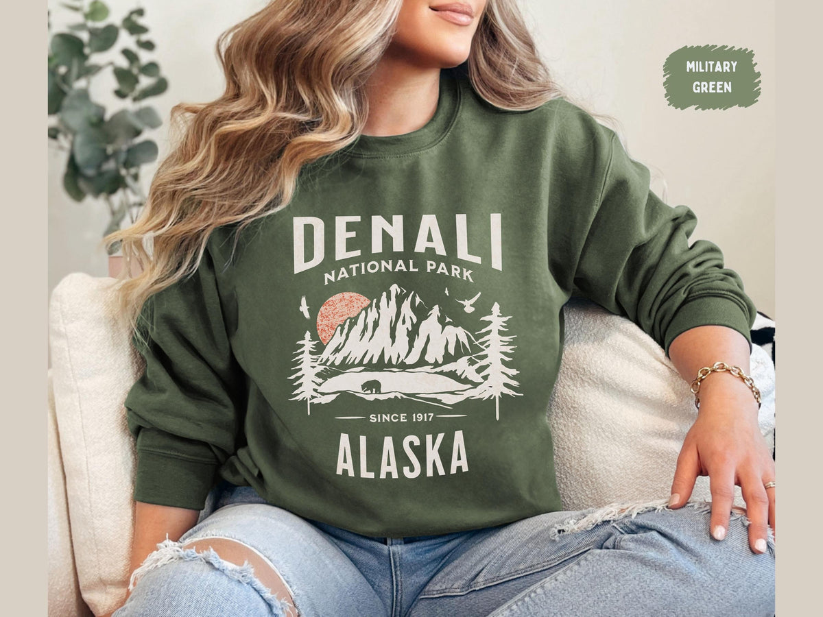 Denali National Park Sweatshirt Alaska Sweater Retro Alaska National Park gift Denali Sweat Hiking gift Denali Park Souvenir Alaska cruise Sweatshirt – Premium Graphic · Great Gift For Fans