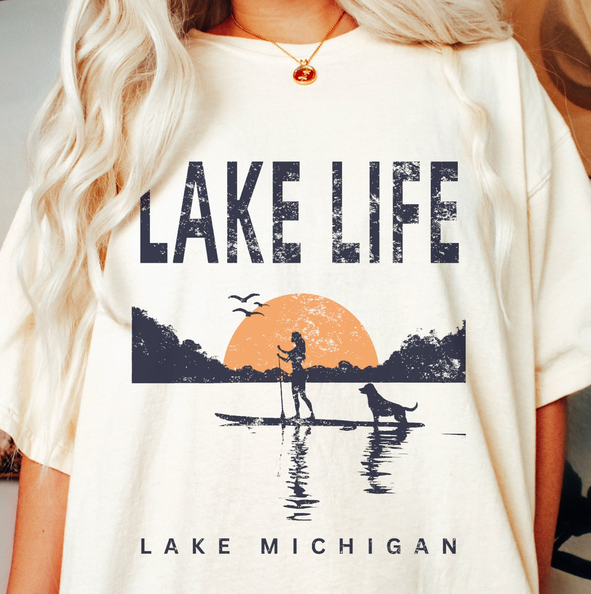 Lake Michigan Tshirt Lake Life Gift Tee Girl Dog Paddleboard Graphic Tee – Everyday Comfort · Must-Have Style