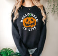 Halloween Is Life Sweatshirt Spooky Dripping Pumpkin Sweatshirt Sweatshirt – Cozy Vibes · High-Quality Print