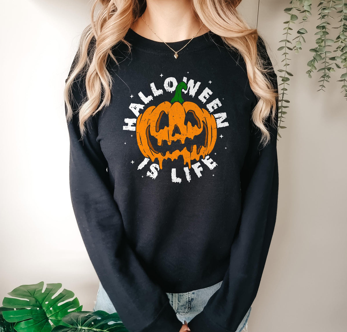 Halloween Is Life Sweatshirt Spooky Dripping Pumpkin Sweatshirt Sweatshirt – Cozy Vibes · High-Quality Print