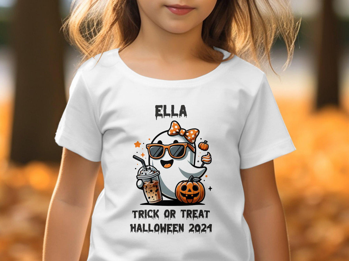Girls Personalized Halloween TShirt Cute Ghost with Pumpkin Trick or Treat Halloween 2024 Shirt Custom Halloween Tee Graphic Tee – Soft Feel · Trending Graphic Apparel