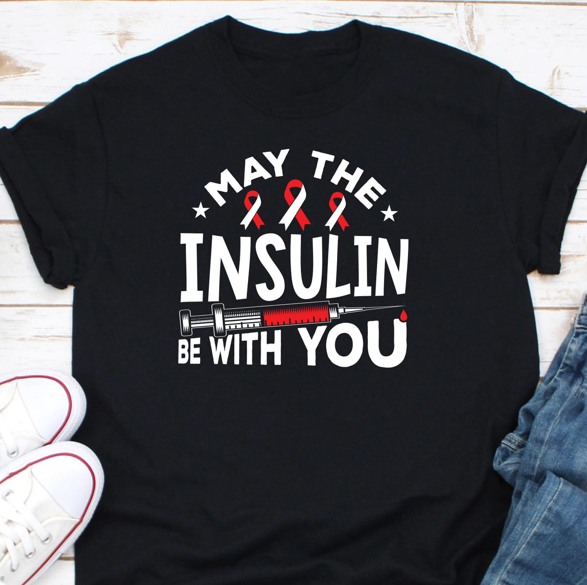 AdultKid Diabetes Awareness Star Wars Tshirt Gift May The Force Be With You Tee May The 4th Diabetic Type1 Type2 Present Lazy Pancreas Graphic Tee – Feel-Good Design · Great Gift For Fans