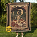Personalized Skeleton Reader Tarot Woven Blanket Reading Nook Decor Bibliophile Bookish Gift Custom Name Tapestry for Book Lover Graphic Tee – Easygoing Wear · High-Quality Print