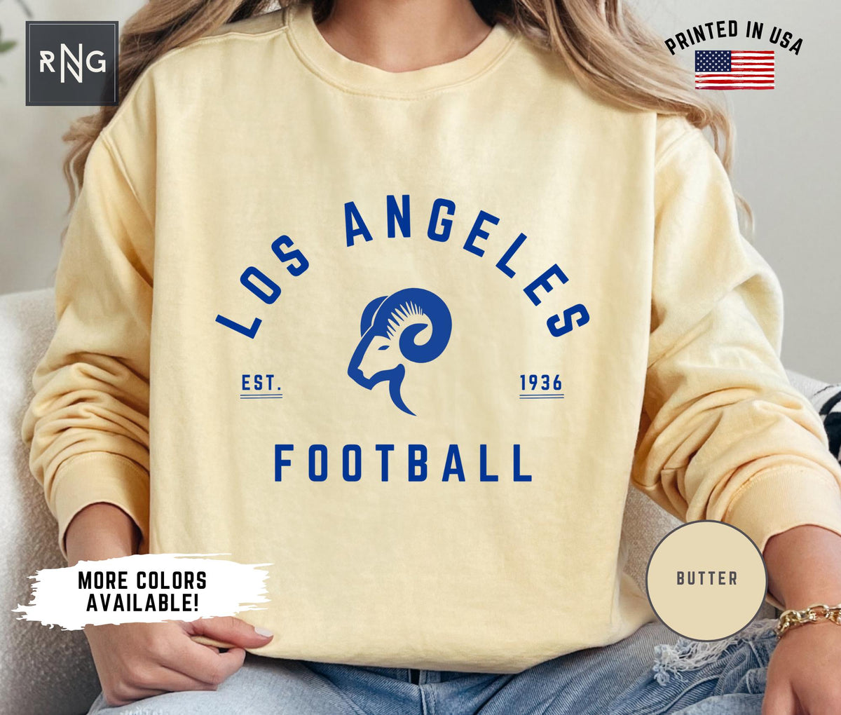 Los Angeles Football Sweatshirt Ram Football Gameday Sweatshirt Los Angeles Football Crewneck LA Sports Apparel Ram Football Gift Idea Sweatshirt – Soft Feel · Trending Graphic Apparel