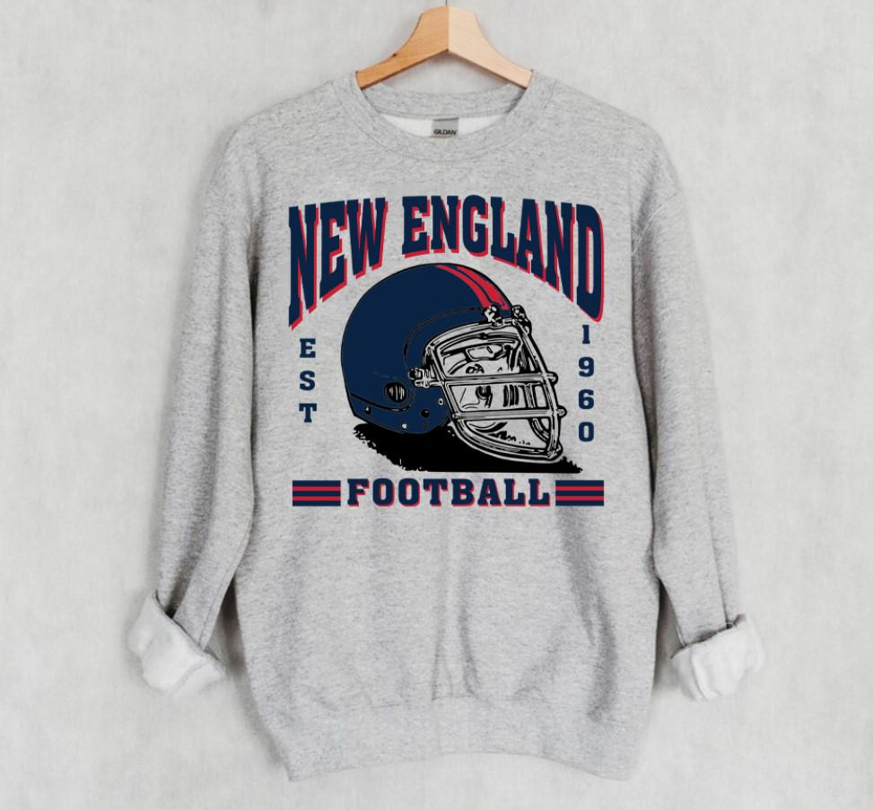 New England Football Blue Est 1960 Retro Sweatshirt New England Football Team Helmet Vintage 90s Hoodie American Football Sweatshirt Hoodie – Fan Favorite · Top Pick For Any Outfit