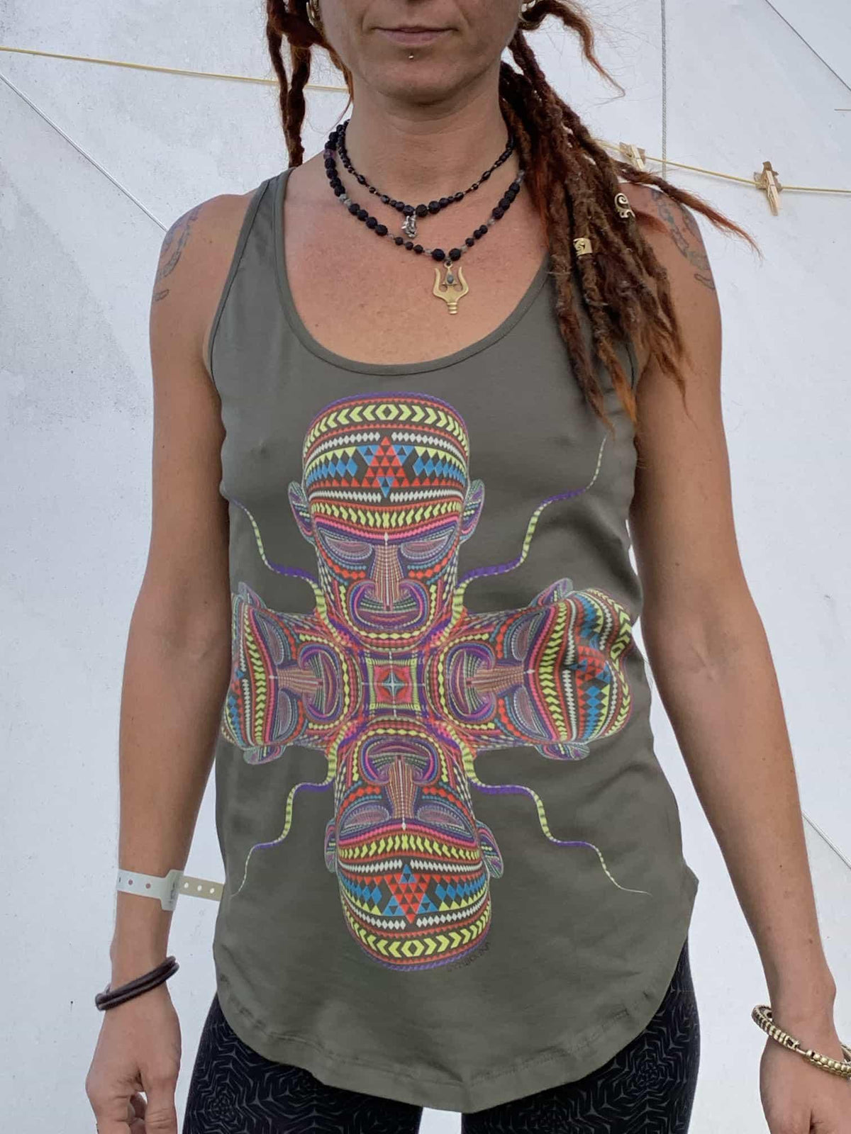 Psychedelic tank top Womens tank top Psychedelic clothing Yoga top Psychedelic shirt Festival top Sacred geometry Khaki tangktop CHANGO Tank Top – Aesthetic Look · Great Gift For Fans