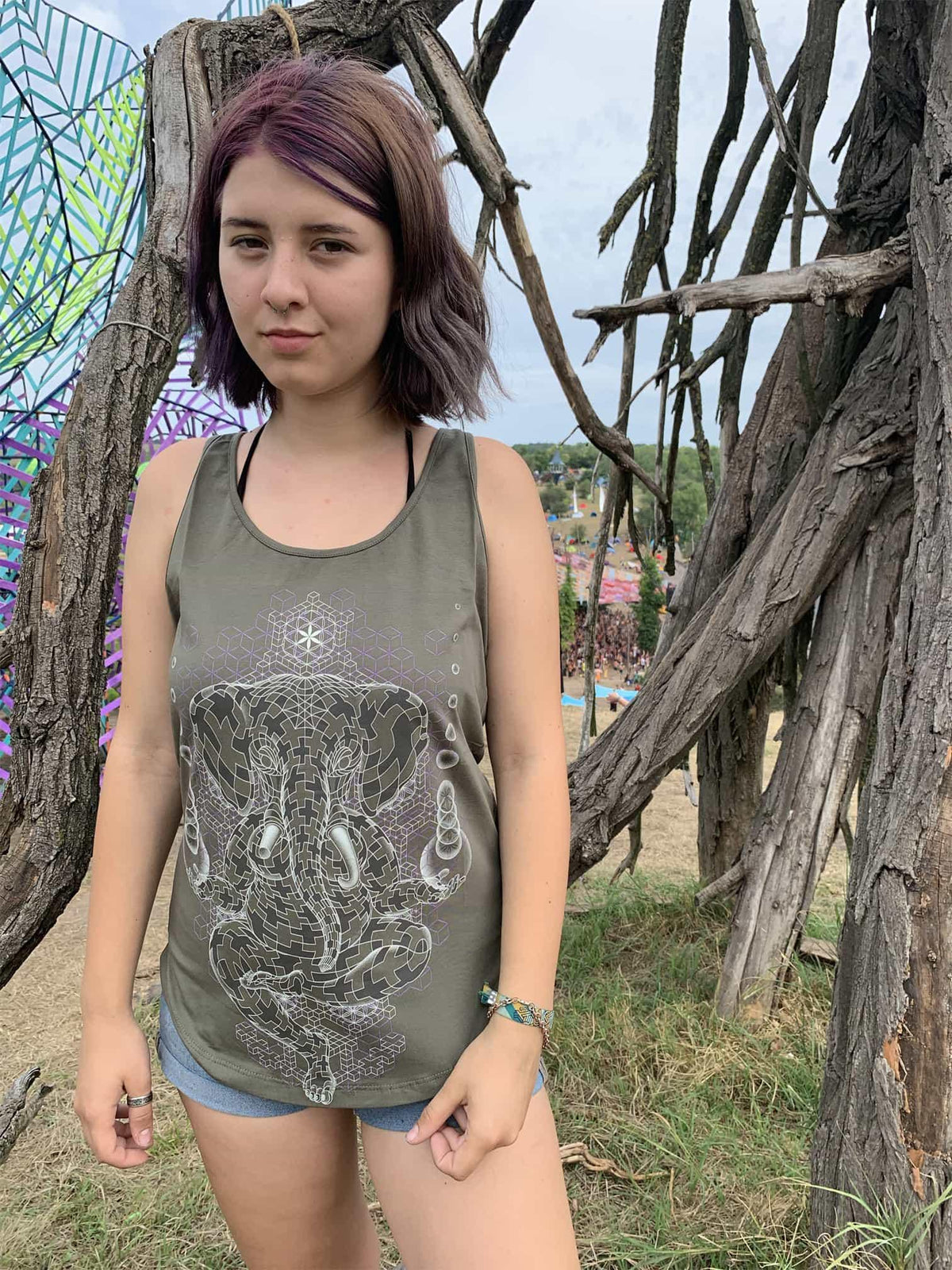 Sacred Geometry Tank Top For Women Hindu God Lord Ganesh Yoga Tank Top Flower Of Life Tank Top Psychedelic Top Khaki Tank Top – Aesthetic Look · Perfect For Daily Wear