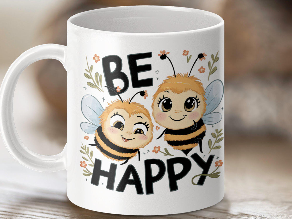 Funny Bee Coffee Mug Bee Tea Mug Bee Gift Idea Be Happy Mug Cute Bee Design Bumblebee Lover Gift Coffee Lovers Mug Inspirational Mug Graphic Tee – Easygoing Wear · Great Gift For Fans
