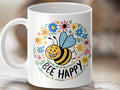 Funny Bee Coffee Mug Bee Tea Mug Bee Gift Idea Bee Happy Mug Floral Bee Mug Cute Bee Design Cup Unique Coffee Mug Gift Graphic Tee – Warm & Stylish · Great Gift For Fans
