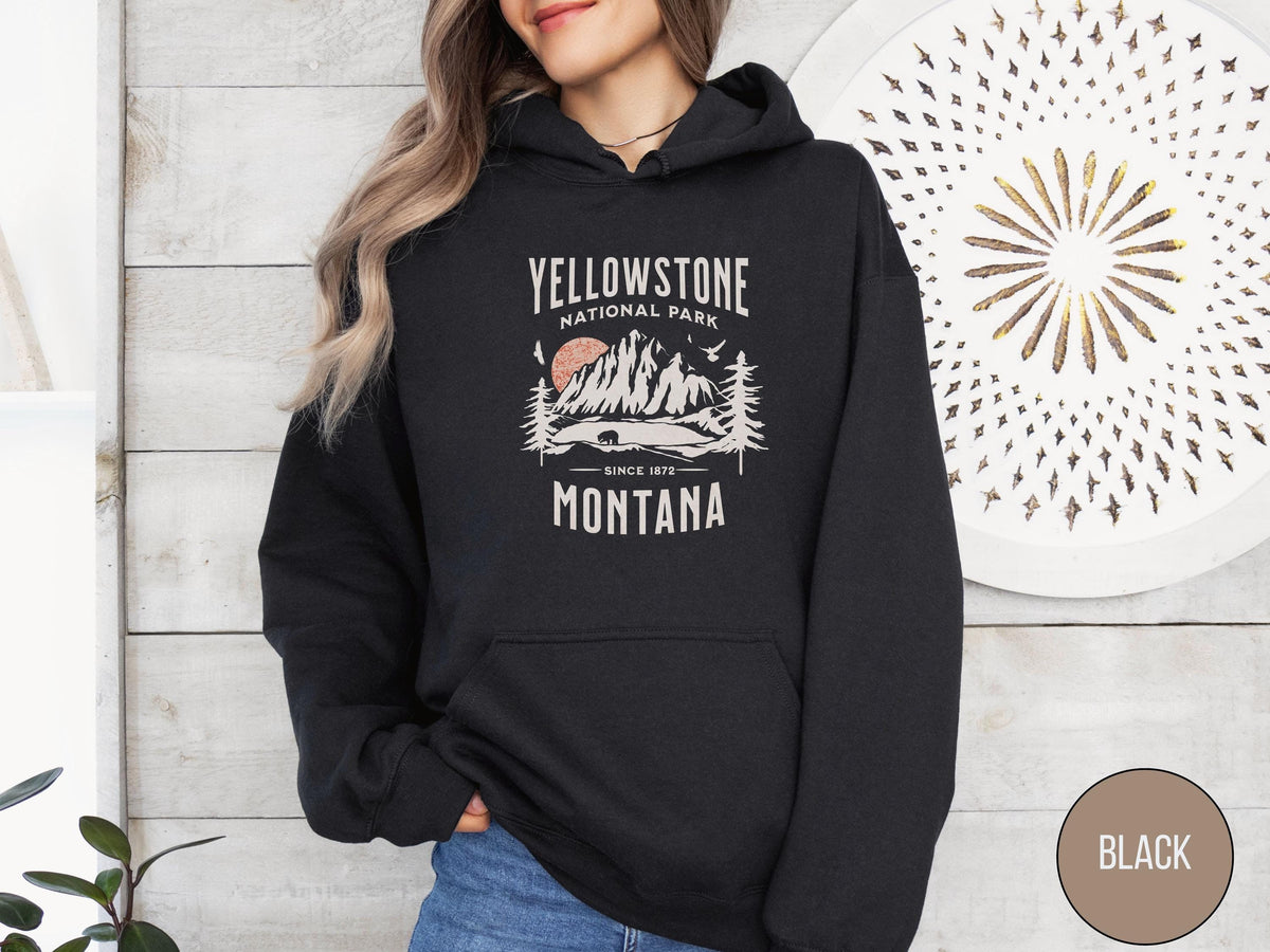 Vintage Yellowstone National Park Hoodie Montana State Hoodie Yellowstone Souvenir Hiking Sweatshirt Camping trip Granola Girl Sweater Hoodie – Bold Style · High-Quality Print