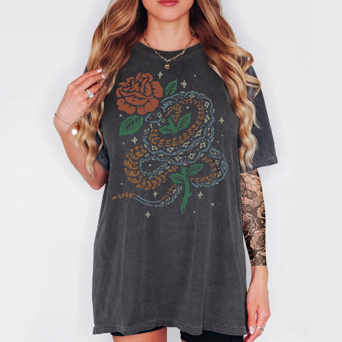 Comfort Colors Cool Snake TShirt Gifts for Her Trendy Animal T Shirts Flower Graphic Tees Floral Outfit Aesthetic Reptile Clothing Graphic Tee – Easygoing Wear · High-Quality Print