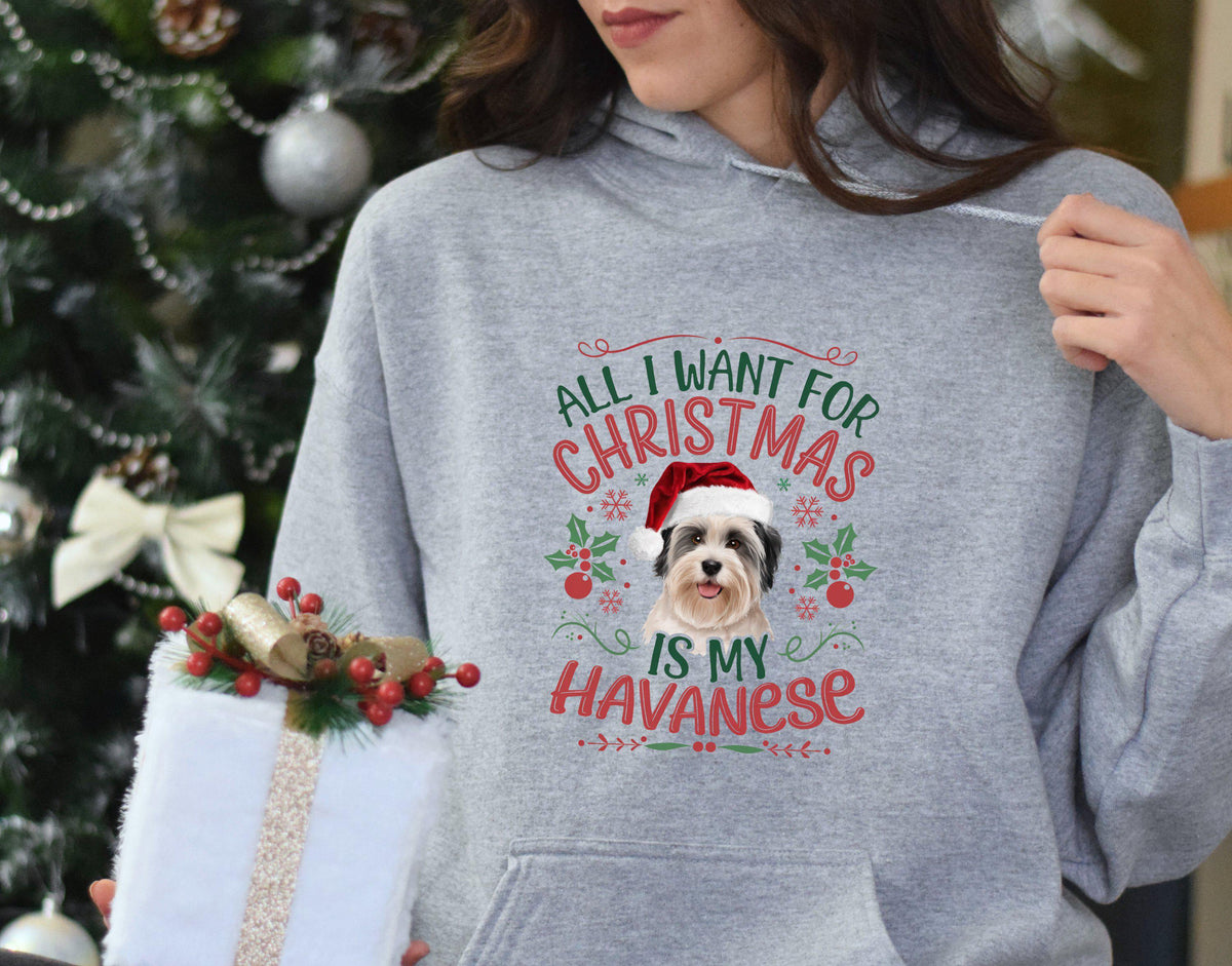 Xmas Hoodie Christmas Hoody for Dog Lover Dog Gifts All I Want for Christmas is My Havanese Hoodie Perfect Dog Owners Gift Hoodie – Premium Graphic · Perfect For Daily Wear