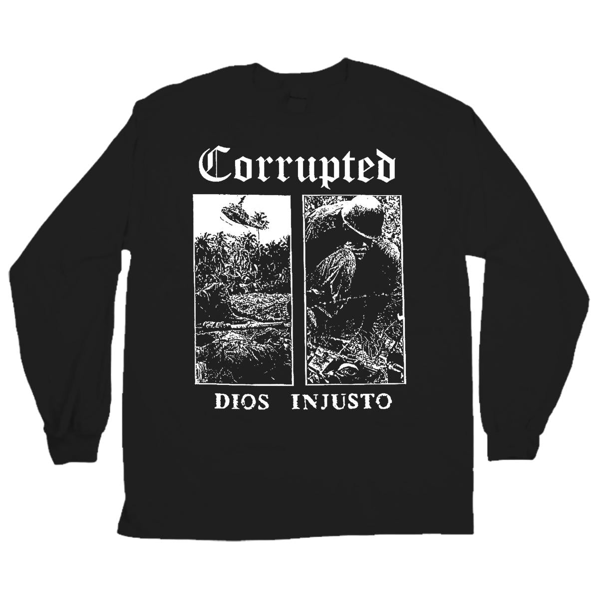 Corrupted 39Dios Injusto39 Longsleeve T Shirt Graphic Tee – Bold Style · Trending Graphic Apparel