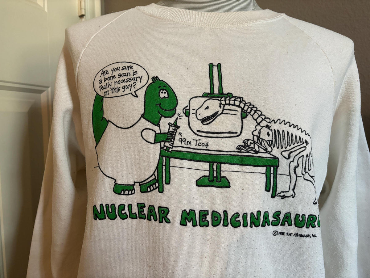 Vintage 8039s Nuclear Medicinasaurus Doctor Dinosaur Funny Cartoon Crewneck Sweatshirt L Sweatshirt – Premium Graphic · Great Gift For Fans