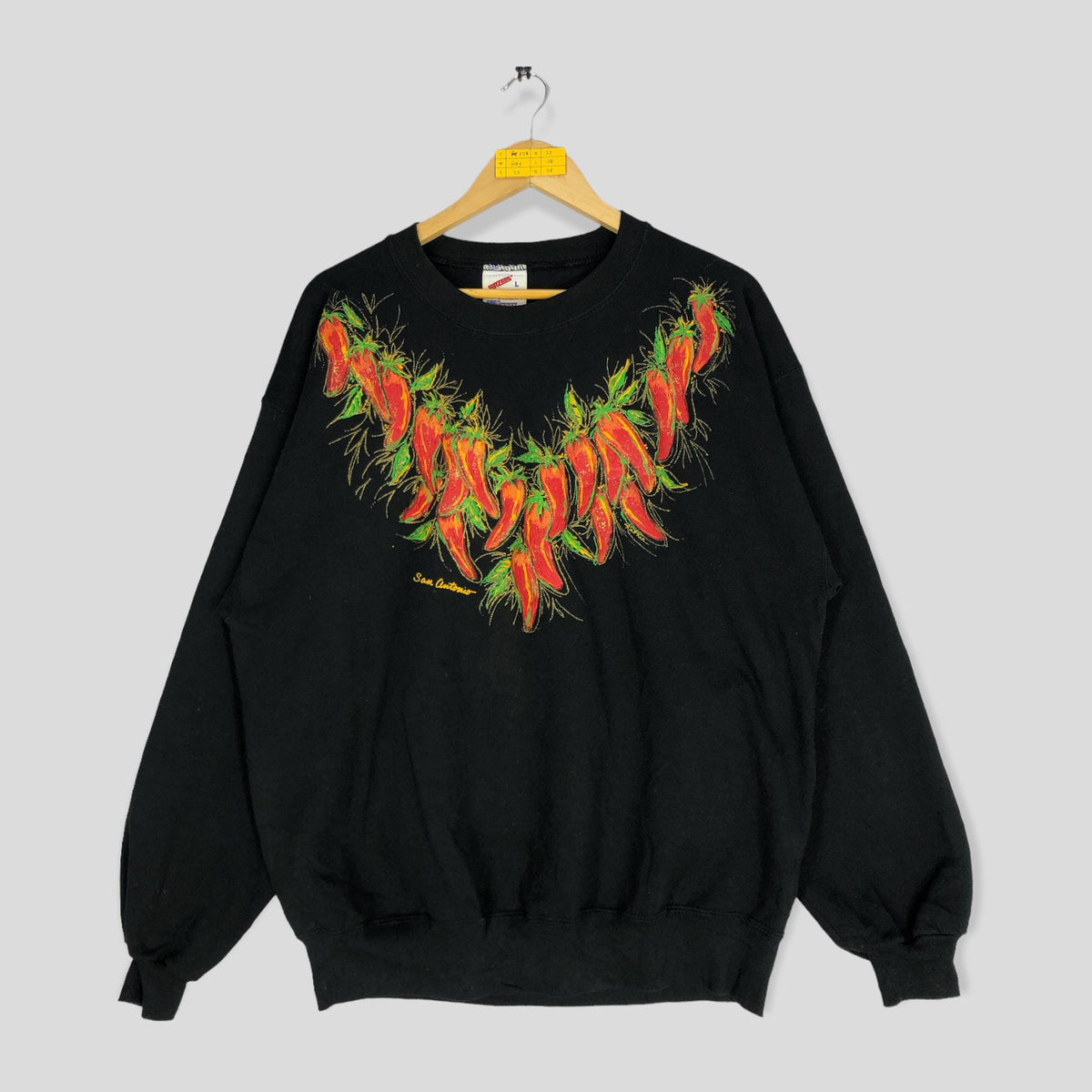 Vintage 80s San Antonio Chilies Painted On The Neck Sweatshirt Large Black Flora Design Crewneck Jumper Pullover Sweater American Nature L Sweatshirt – Soft Feel · Great Gift For Fans