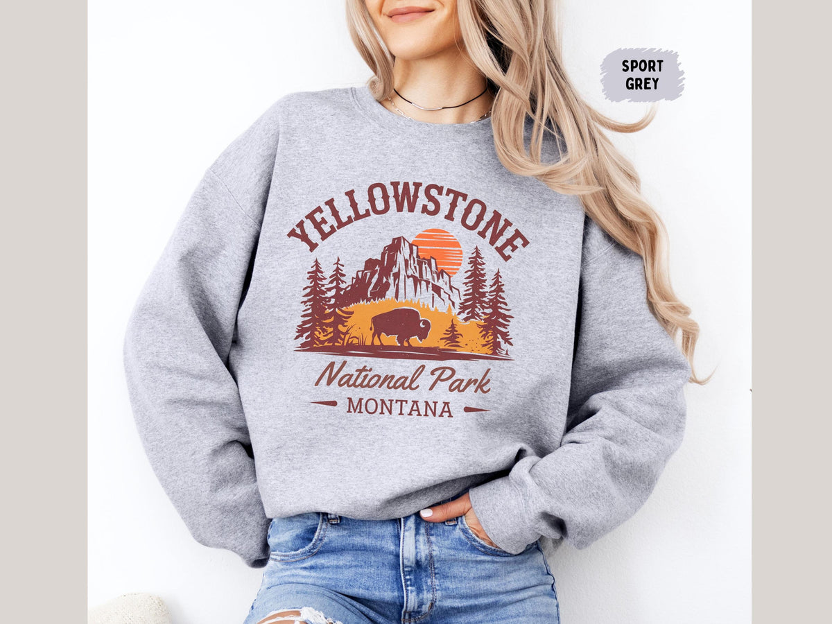 Vintage Yellowstone National Park Sweatshirt Montana Sweater Montana National Park gift Bison Sweatshirt Hiking gift Yellowstone Souvenir Sweatshirt – Premium Graphic · Perfect For Daily Wear