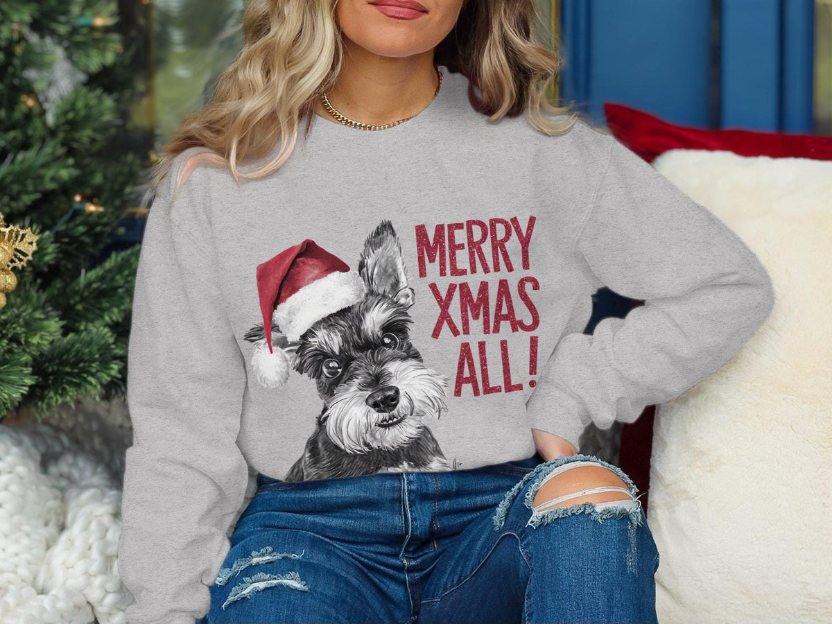 Xmas Sweater Christmas Sweatshirt Miniature Schnauzer Dog Santa Hat Dog Lover Gifts Pet Christmas Shirt Holiday Season Merry Xmas Jumper Sweatshirt – Feel-Good Design · High-Quality Print
